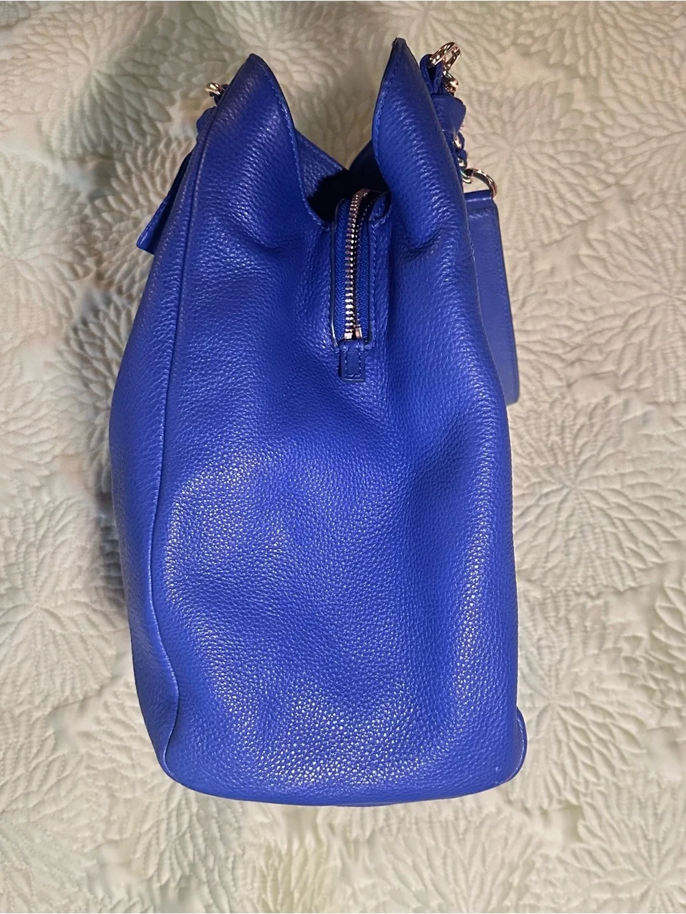Tory Burch Harper Cobalt Blue Pebbled Leather Shoulder Tote Bag